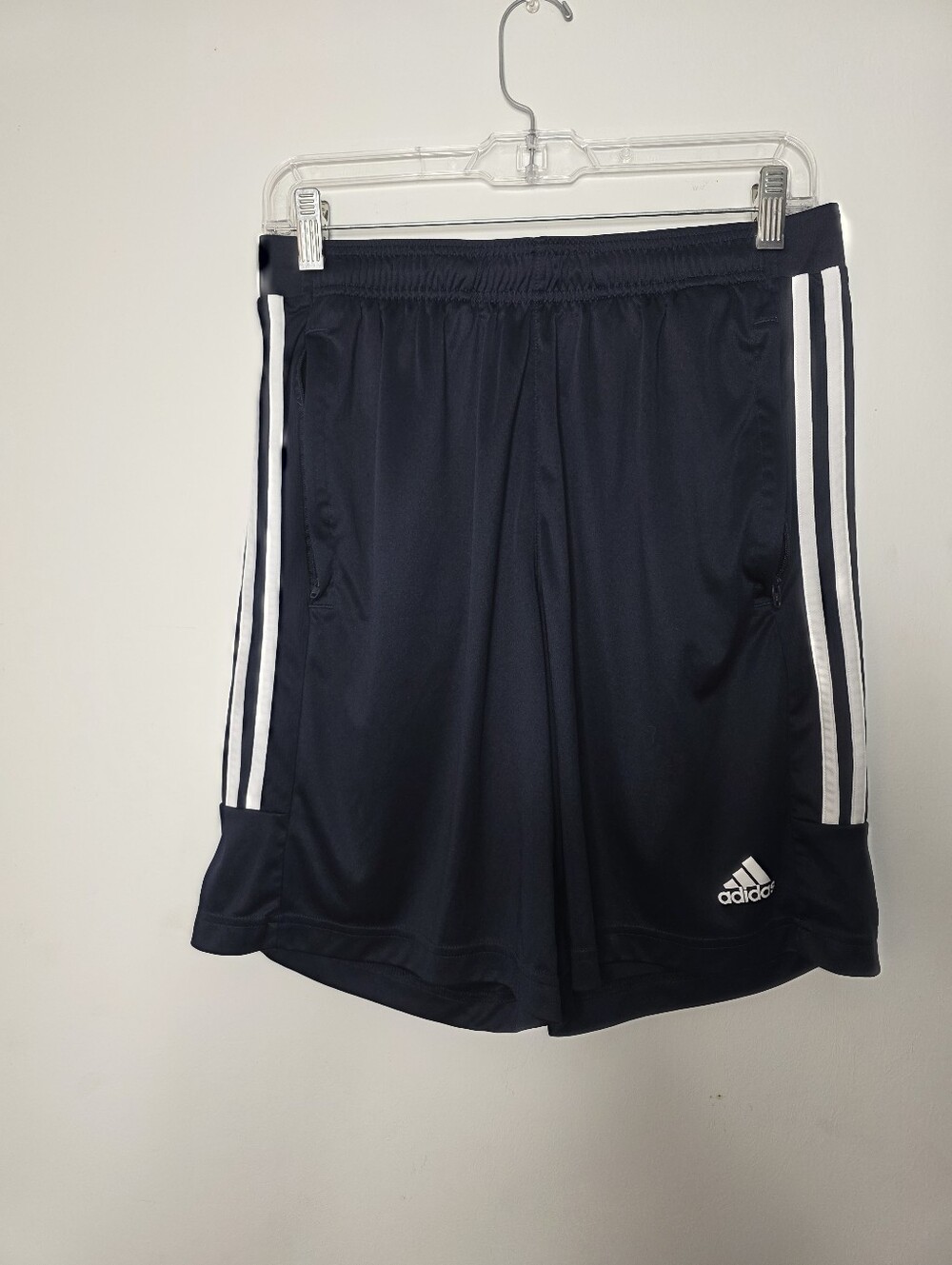 Adidas Navy Aeroready Athletic Shorts with White 3-Stripes Size M